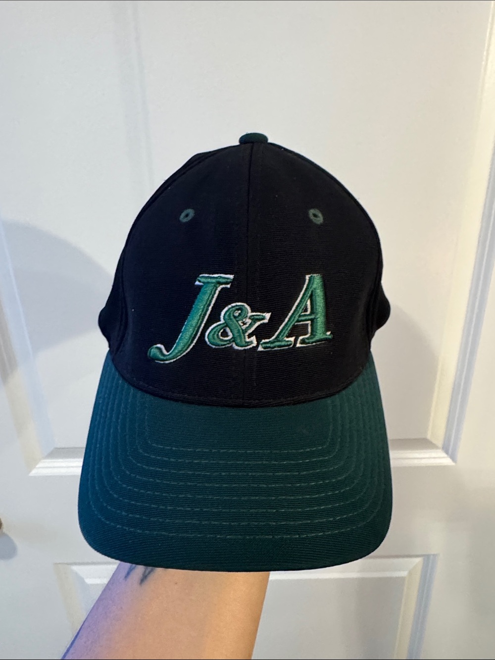 Embroidered J&A Two-Tone Baseball Cap - Black & Green Size S/M